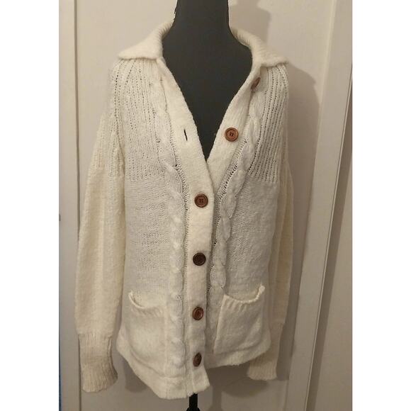 Vintage Cream Cable Knit Cardigan Sweater Wayne Taylor Womans XL Made in Taiwan - Picture 1 of 10